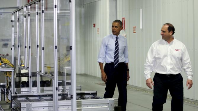 U.S. President Barack Obama tours Saft America Advanced Batteries Plant in Jacksonville, Florida February 26, 2016. REUTERS/Carlos Barria