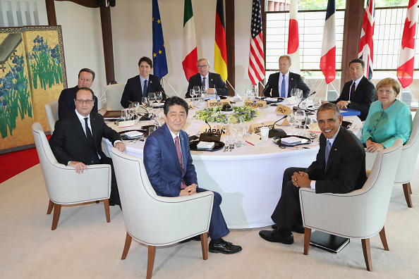 In this handout image provide by Foreign Ministry of Japan, <> on May 26, 2016 in Kashikojima, Japan. In the two-day summit, the G7 leaders are scheduled to discuss the pressing global issues including counter-terrorism, energy policy, and sustainable development. (Photo by Foreign Ministry of Japan via Getty Images)