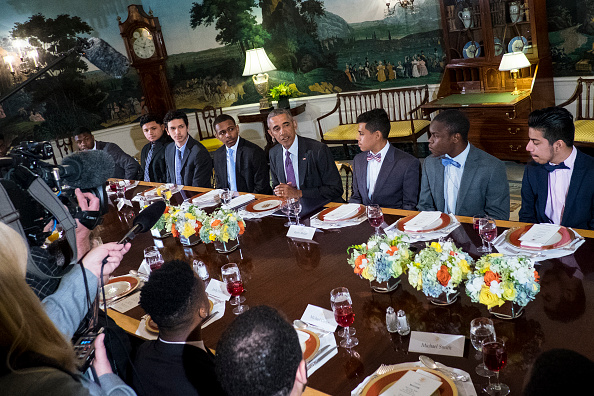 WASHINGTON, DC - JUNE 9: (AFP OUT) U.S. President Barack Obama speaks to the media during a lunch with young men from the Washington, DC area at the White House on June 9, 2016 in Washington, DC. The men are participating in the White House Mentorship and Leadership Program. (Photo by Pete Marovich-Pool/Getty Images)