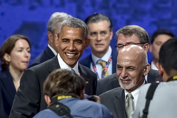 WARSAW, POLAND - JULY 9, 2016: US President Barack Obama and Afghanistan's President Ashraf Ghani (L-R front) attend a NATO summit. Mykola Lazarenko/Press Office of the President of Ukraine/TASS (Photo by Mykola LazarenkoTASS via Getty Images)
